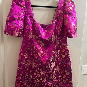Lulu's Vibrant Pink Dress with Floral Details
